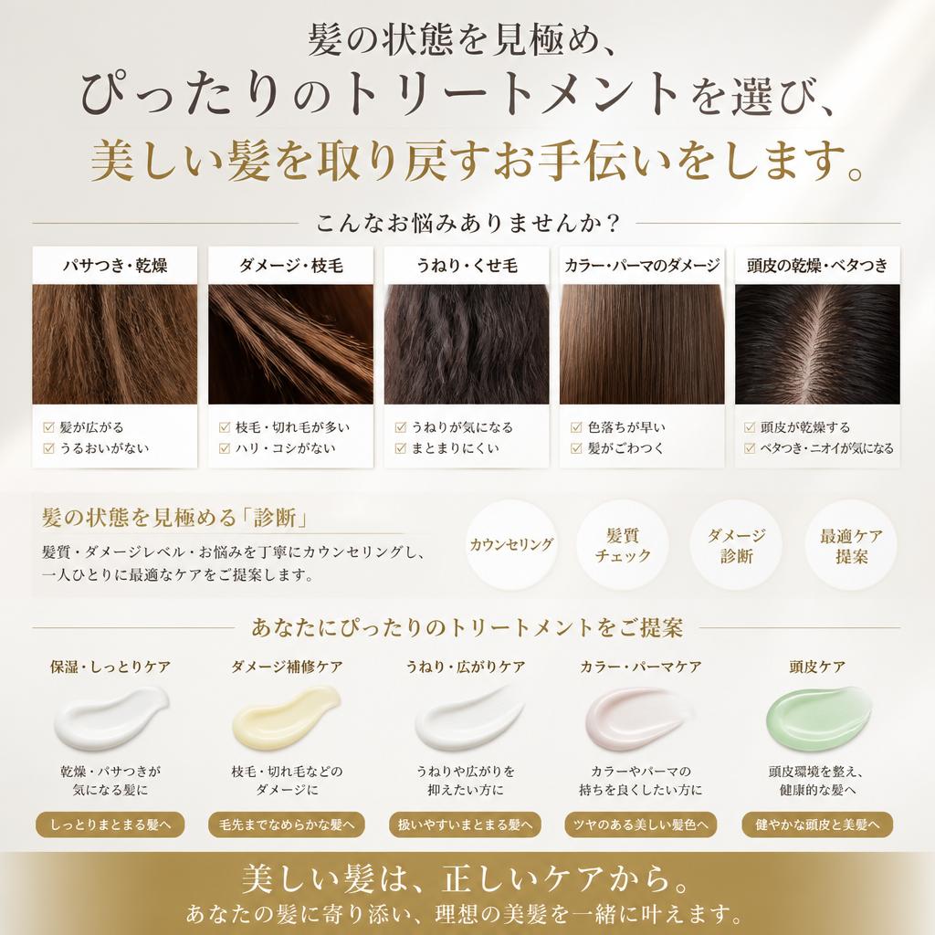 トリートメント施術で髪質改善